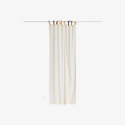 Kave Home Zelda white 100% cotton curtain with multicoloured ties 135 x 270cm