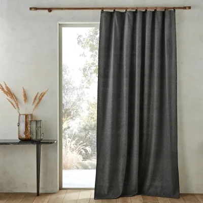 La Redoute Naomyt Wool Mix Single Curtain with Leather Tabs
