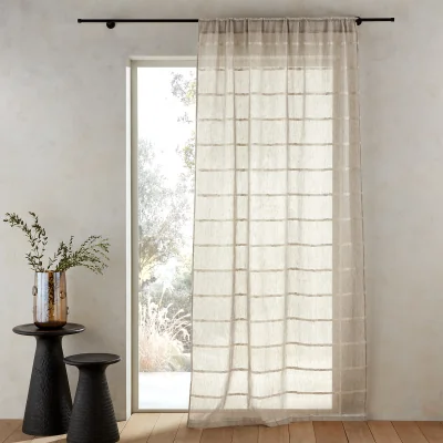 La Redoute Lakye Embroidered 100% Linen Voile Curtain Panel