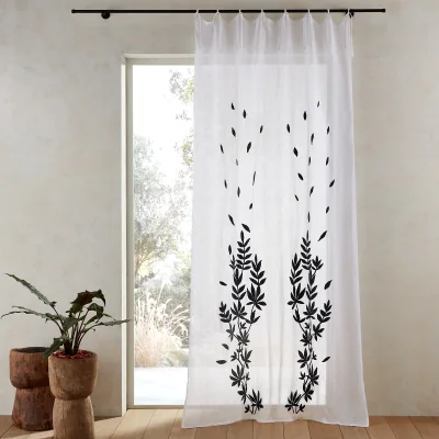 La Redoute Stofi Embroidered Linen Sheer Curtain Panel