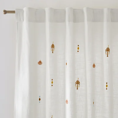 La Redoute Nizar Embroidered Tropical Cotton Curtain and Concealed Tab Top