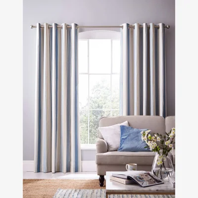 Marks & Spencer Laura Ashley Awning Stripe Eyelet Blackout Curtains Blue Mix