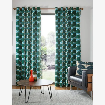 Marks & Spencer Orla Kiely Block Stem Pure Cotton Eyelet Curtains Green Mix