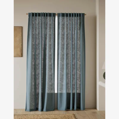 Marks & Spencer M&S Cotton Linen Blend Sheer Curtains Dusty Blue