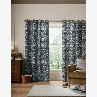Marks & Spencer William Morris At Home Lodden Pure Cotton Eyelet Curtains Blue Mix
