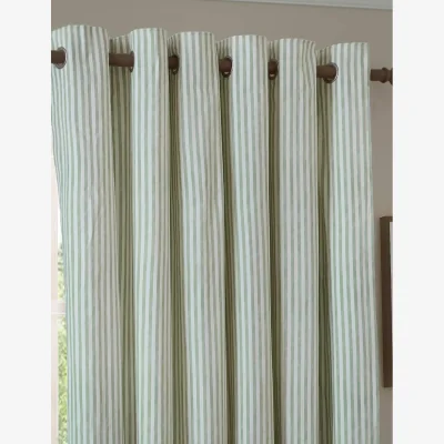 Marks & Spencer YARD Hebden Pure Cotton Striped Eyelet Curtains Sage Mix