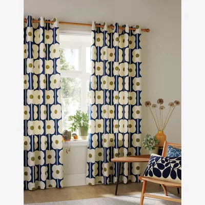 Marks & Spencer Orla Kiely Abacus Flower Pure Cotton Eyelet Curtains Navy Mix