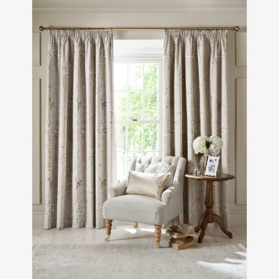 Marks & Spencer Laura Ashley Rowsham Garden Pure Cotton Pencil Pleat Blackout Curtains Natural
