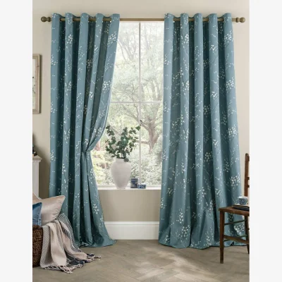 Marks & Spencer Laura Ashley Pussy Willow Eyelet Curtains Blue Mix