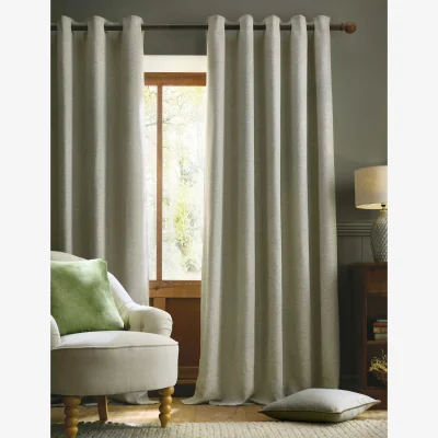 Marks & Spencer Laura Ashley Milbourne Herringbone Eyelet Curtains Grey Mix