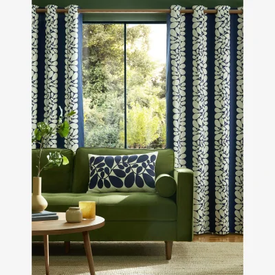 Marks & Spencer Orla Kiely Sycamore Stripe Pure Cotton Eyelet Curtains Blue Mix