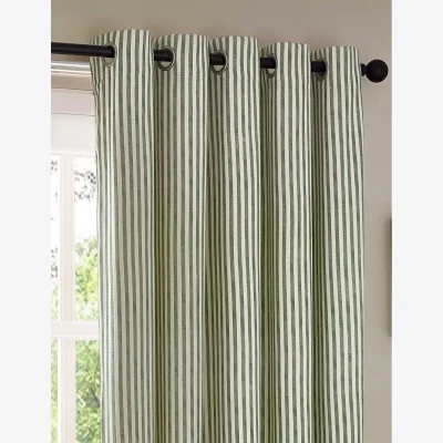 Marks & Spencer YARD Hebden Pure Cotton Striped Eyelet Curtains Dark Green Mix