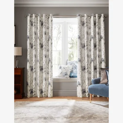 Marks & Spencer Laura Ashley Pallington Bloom Cotton Rich Eyelet Blackout Curtains Blue Mix