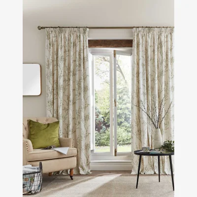 Marks & Spencer Laura Ashley Pussy Willow Pure Cotton Pencil Pleat Curtains Green Mix