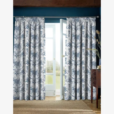 Marks & Spencer Laura Ashley Tuileries Pure Cotton Pencil Pleat Blackout Curtains Blue Mix