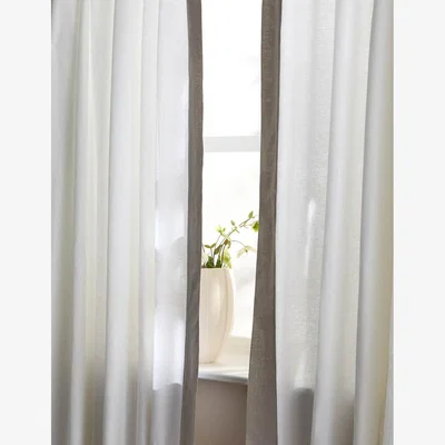 Marks & Spencer M&S X Kelly Hoppen Tab Top Curtain with Stripe - WDR54 - Light Grey, Light Grey,Taupe