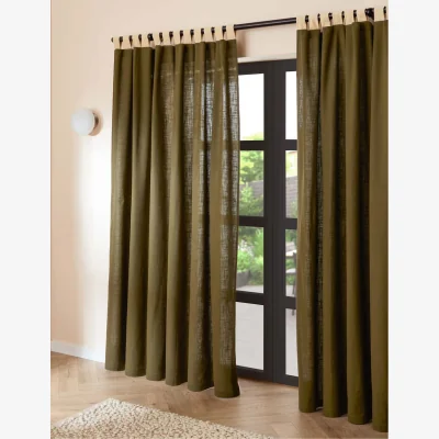 Marks & Spencer MADE Pure Cotton Hadlo Curtains With Velvet Loops Green