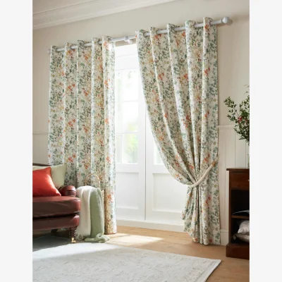 Marks & Spencer Laura Ashley Old Castle Leaves Cotton Rich Eyelet Curtains Green Mix