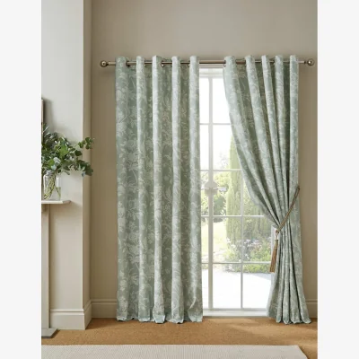 Marks & Spencer Laura Ashley Lloyd Pure Cotton Eyelet Curtains Green Mix