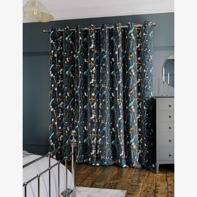 Marks & Spencer M&S Velvet Spring Bird Eyelet Thermal Curtains - NAR54 - Navy, Navy,Ochre