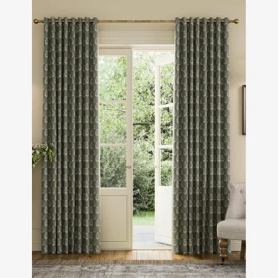 Marks & Spencer Joules Chamomile Pure Cotton Eyelet Blackout Curtains Green Mix