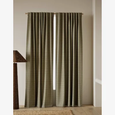 Marks & Spencer M&S Pure Cotton Gingham Semi-Sheer Multiway Curtains Olive