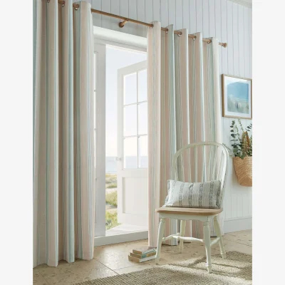 Marks & Spencer Laura Ashley Wickham Cotton Rich Striped Eyelet Curtains Natural Mix