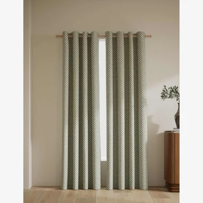 Marks & Spencer M&S Textured Herringbone Eyelet Curtains Green
