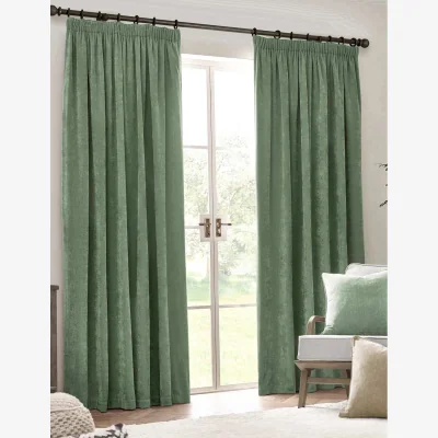 Marks & Spencer YARD Chenille Velvet Pencil Pleat Curtains Light Green