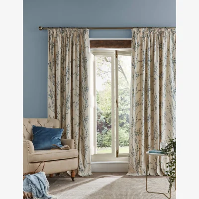 Marks & Spencer Laura Ashley Pure Cotton Pussy Willow Pencil Pleat Curtains Blue Mix