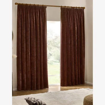 Marks & Spencer YARD Chenille Velvet Pencil Pleat Curtains Chocolate