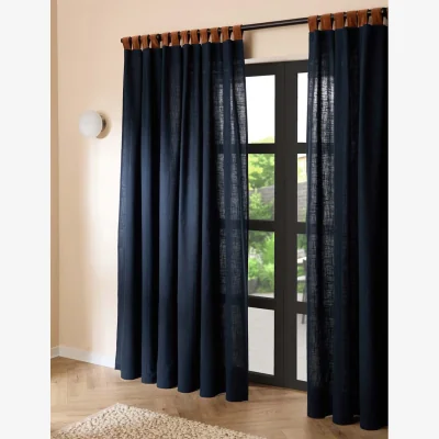 Marks & Spencer MADE Pure Cotton Hadlo Curtains With Velvet Loops Dark Navy