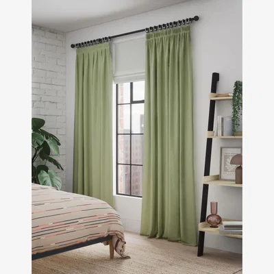 Marks & Spencer M&S Pure Cotton Pencil Pleat Curtains - EW90 - Green, Green,Clay