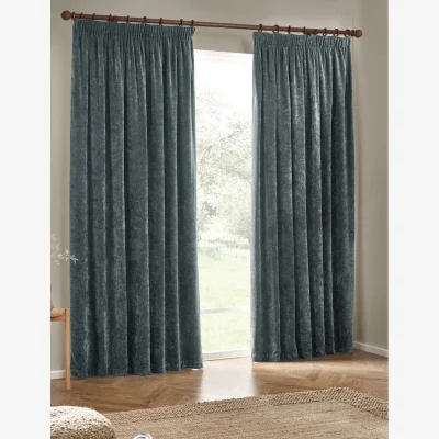 Marks & Spencer YARD Chenille Velvet Pencil Pleat Curtains Blue