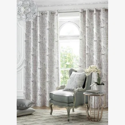 Downtown Laura Ashley Tregaron Silver Curtains - 64x90, Cotton, Print - Silver/Grey