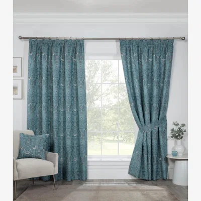 Downtown Sundour Kyoto Lined Pencil Pleat Curtains - Blue - 46 x 54