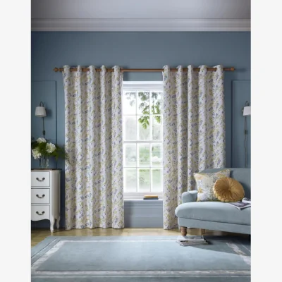 Downtown Laura Ashley Longston Sprig Eyelet Curtains - Ochre Yellow - W 88 x D 90