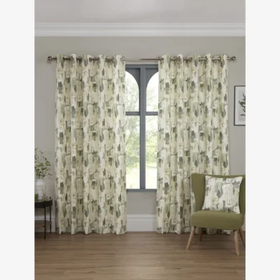 Downtown Sundour Bamford Abstract Lined Eyelet Curtains - Fennel - W 66 x D 90