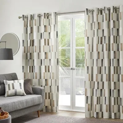 Downtown Fusion Oakland Lined Eyelet Curtains - Natural - 66 x 72