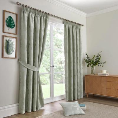 Downtown Curtina Bramford Jacquard Lined Tape Top Curtains Green - 66x90