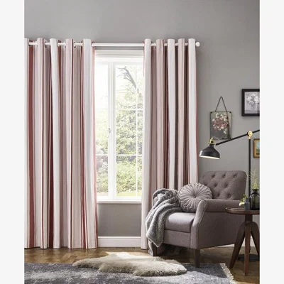 Downtown Laura Ashley Awning Stripe Blackout Eyelet Curtains - Crimson - 66x54 168x137