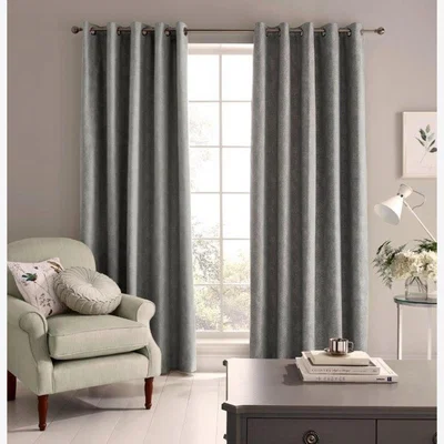 Downtown Laura Ashley Alnwick Steel Curtains - 64 x 72, Jacquard - Silver/Grey