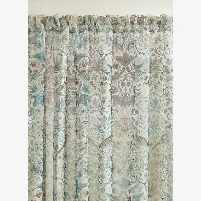 Downtown William Morris at Home Strawberry Thief Voile Curtain - Hessian - W 54 x D 70