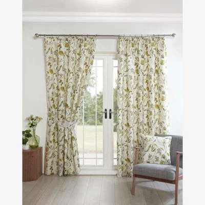 Downtown Sundour Grove Fennel Curtains - 66x54, Cotton, Floral - Green/Brown