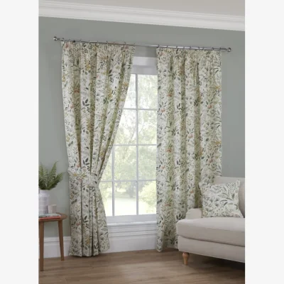 Downtown Sundour Cleo Willow Lined Pencil Pleat Curtains - Green - W 90 x D 90