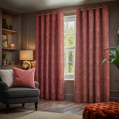 The Range Gatsby Jacquard Eyelet Curtain Pair - Terracotta / 229cm / 137cm