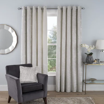 The Range Luxury Crushed Velvet Eyelet Blackout Curtains - 2 Panels - Ivory