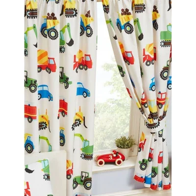 The Range Trucks  Transport Lined Curtains (Pack Of 2) WhiteBlueRed (54in x 66in) - White/Blue/Red