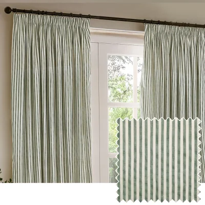 The Range Hebden Striped Cotton Blackout Pencil Pleat Curtain Pair - Forest / 168cm / 229cm