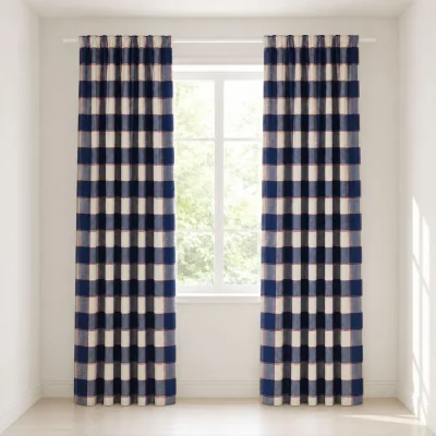 The Range Gingham Check Curtains Pair with Tie Backs ¿ Classic Checked Print - Blue